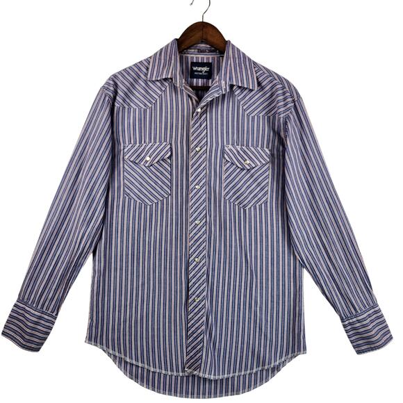 Wrangler Western Shirt Vintage Striped Men’s SZ M Cowboy Pearl Snaps Rodeo - Picture 1 of 16